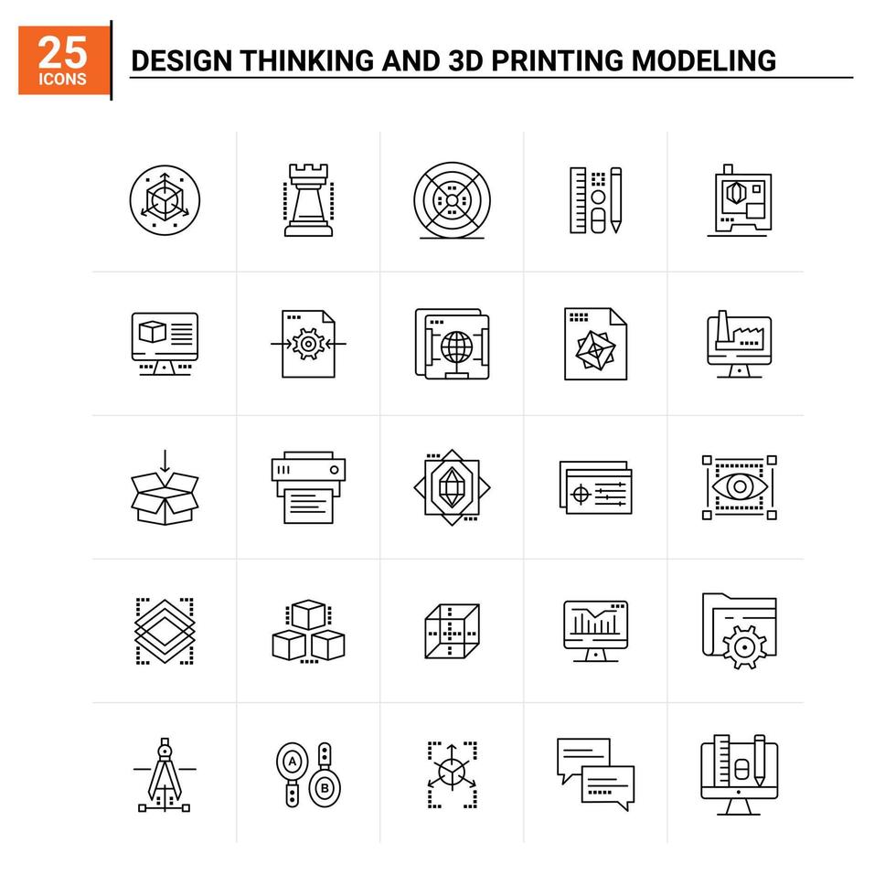 25 pensamento de design e conjunto de ícones de modelagem de impressão 3d fundo vetorial vetor