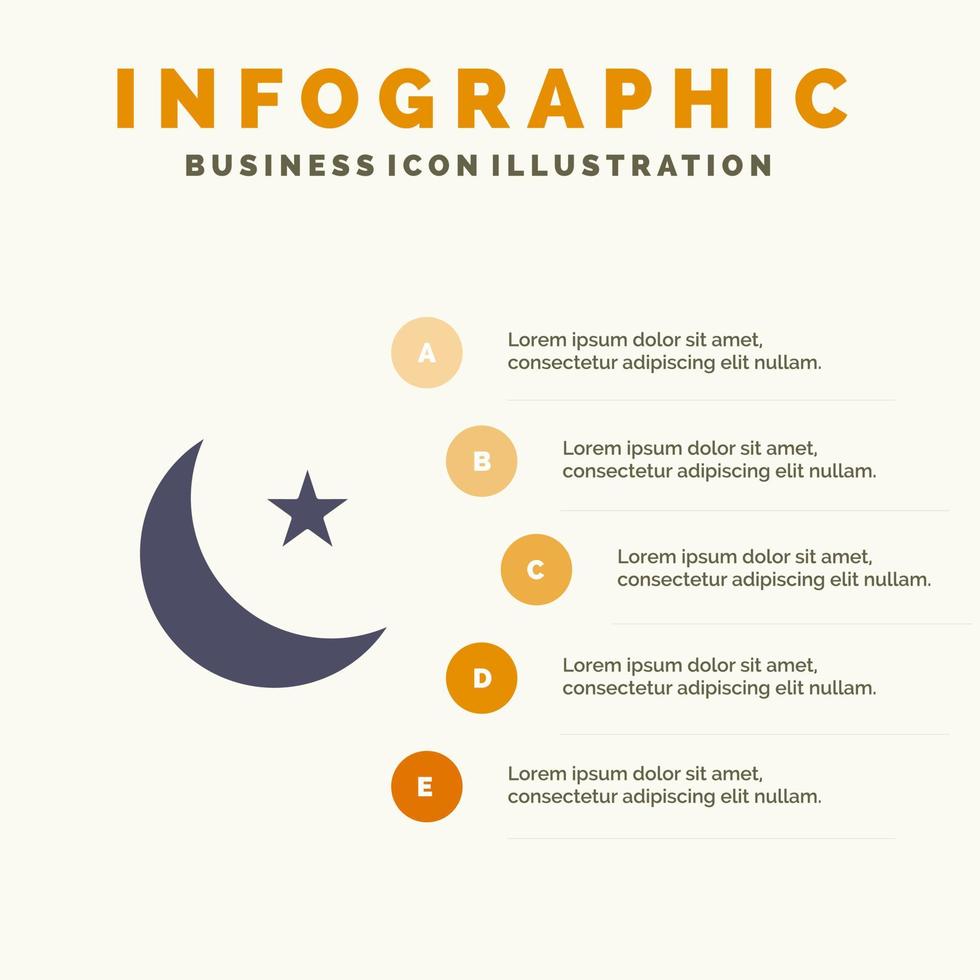 lua noite estrela noite ícone sólido infográficos fundo de apresentação de 5 passos vetor