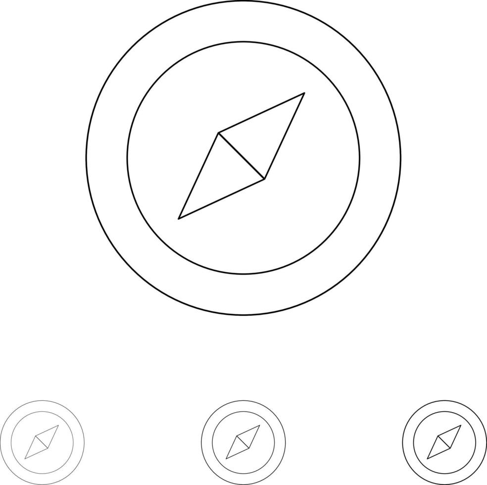 mapa de localização da bússola conjunto de ícones de linha preta em negrito e fino vetor
