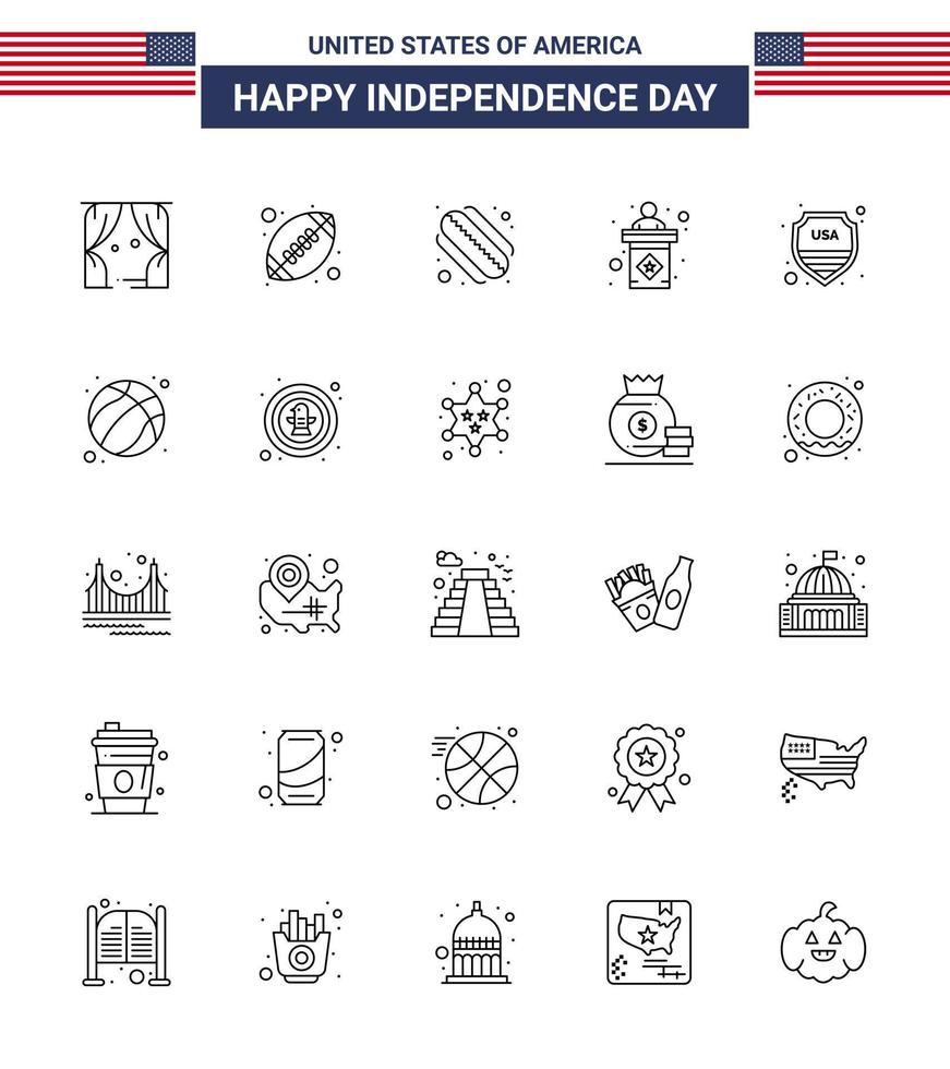 25 sinais de linha dos eua símbolos de celebração do dia da independência de sinal segurança eleição de sinal americano editável elementos de design do vetor do dia dos eua