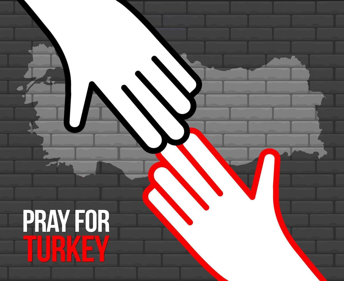 turquia terremoto tempestade. uma mão amiga para a Turquia. grandes terremotos, inundações, tempestades e desastres. vetor