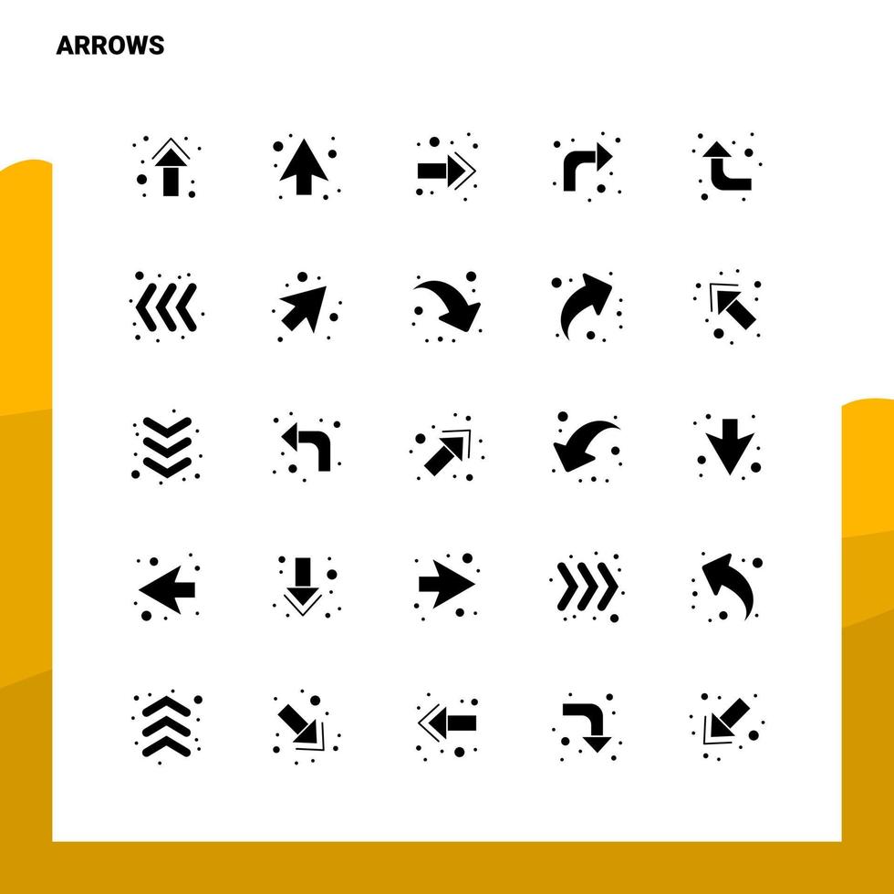 conjunto de ícones de 25 setas modelo de ilustração vetorial de ícone de glifo sólido para web e ideias móveis para empresa de negócios vetor