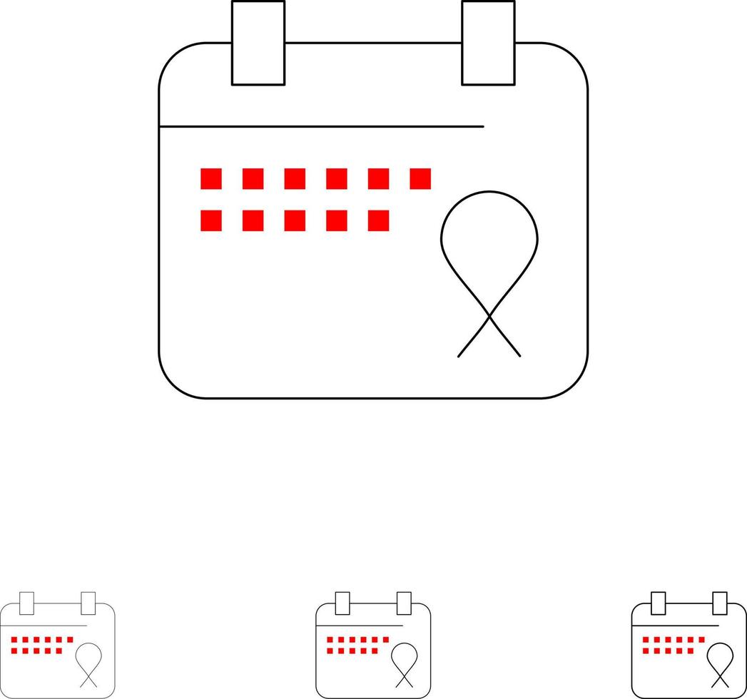 data de operação de amor de calendário conjunto de ícones de linha preta em negrito e fino vetor