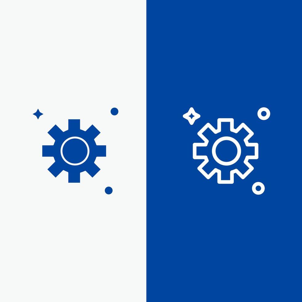 configuração de engrenagem linha de engrenagens e ícone sólido de glifo banner azul linha e ícone sólido de glifo banner azul vetor