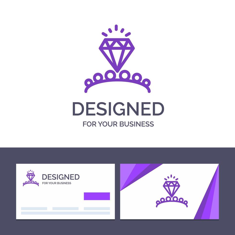 cartão de visita criativo e modelo de logotipo diamante amor coração ilustração vetorial de casamento vetor