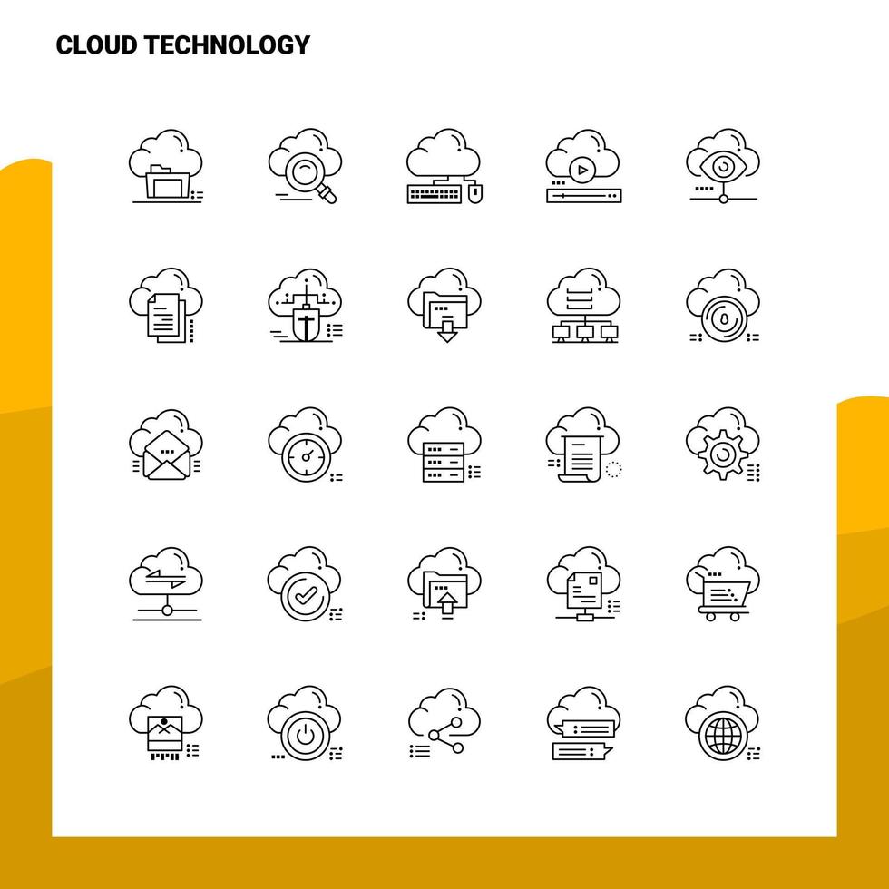 conjunto de ícones de linha de tecnologia de nuvem conjunto de 25 ícones vector design de estilo minimalista ícones pretos conjunto de pictograma linear pacote