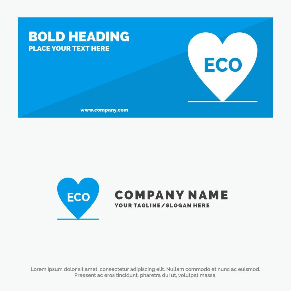 banner de site de ícone sólido de ambiente de amor de coração ecológico e modelo de logotipo de negócios vetor