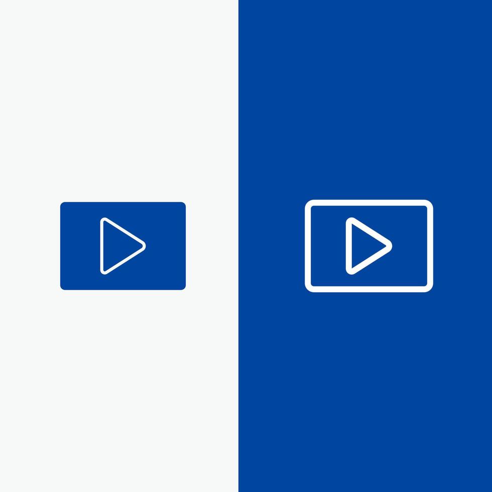linha do player de vídeo paly do youtube e ícone sólido glifo banner azul linha e ícone sólido glifo banner azul vetor