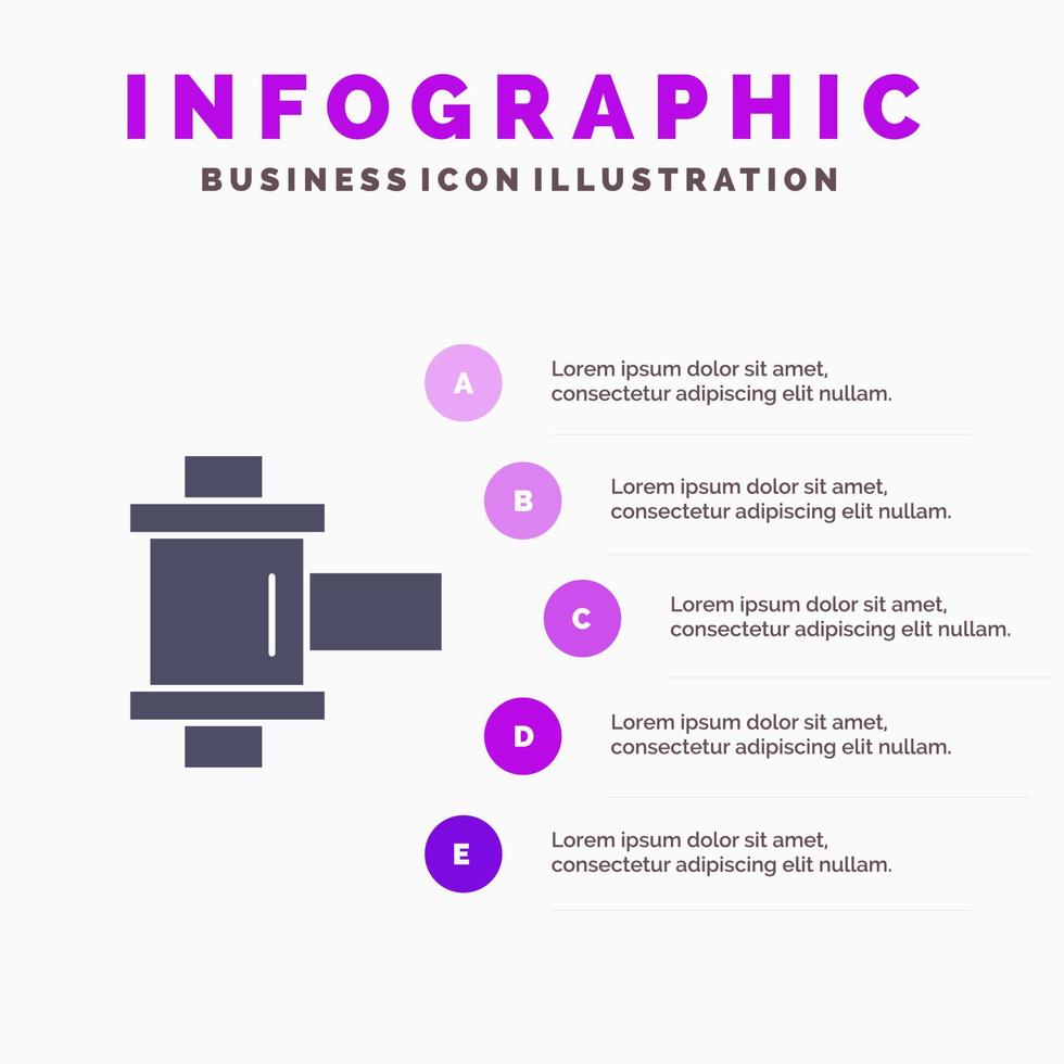 carretel de foto de filme ícone sólido infográficos fundo de apresentação de 5 etapas vetor