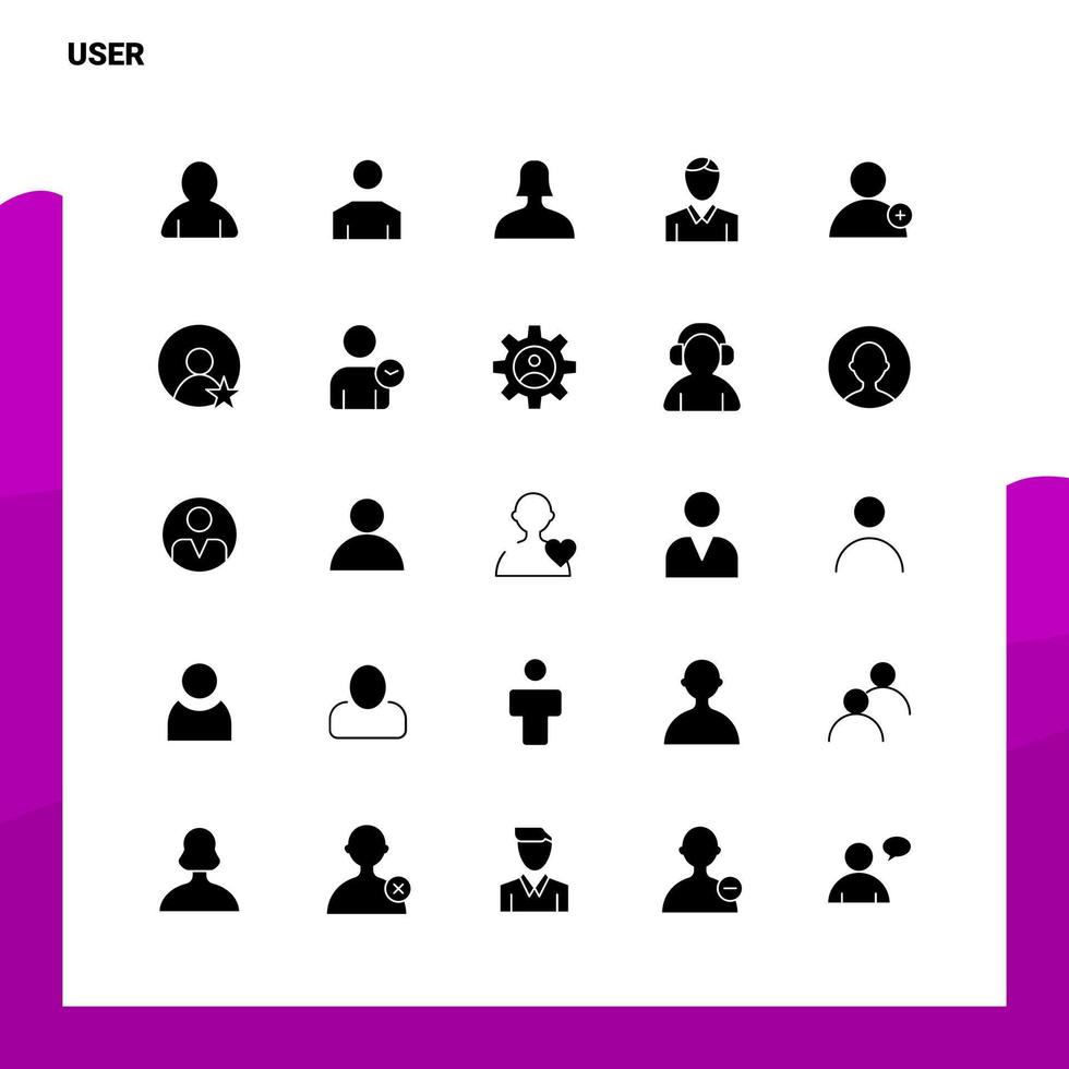 25 conjunto de ícones de usuário modelo de ilustração vetorial de ícone de glifo sólido para web e ideias móveis para empresa de negócios vetor