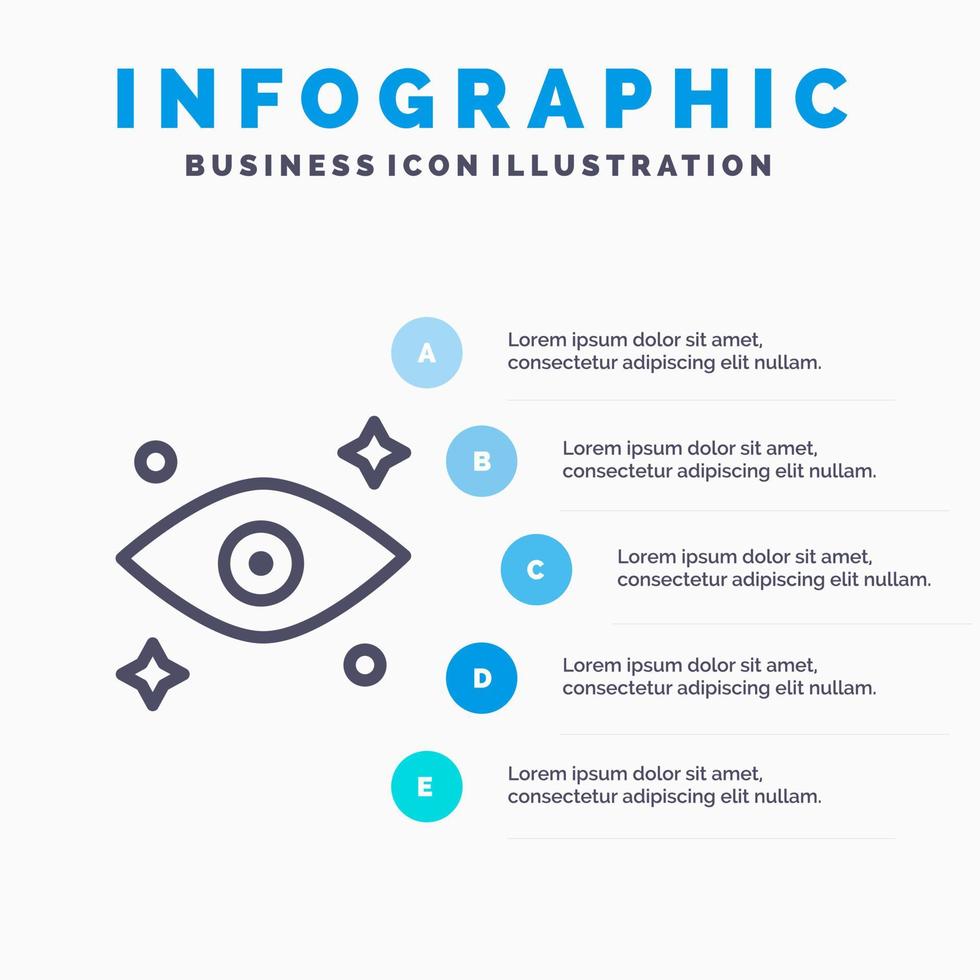olhos de olho assistindo ícone de linha com fundo de infográficos de apresentação de 5 etapas vetor