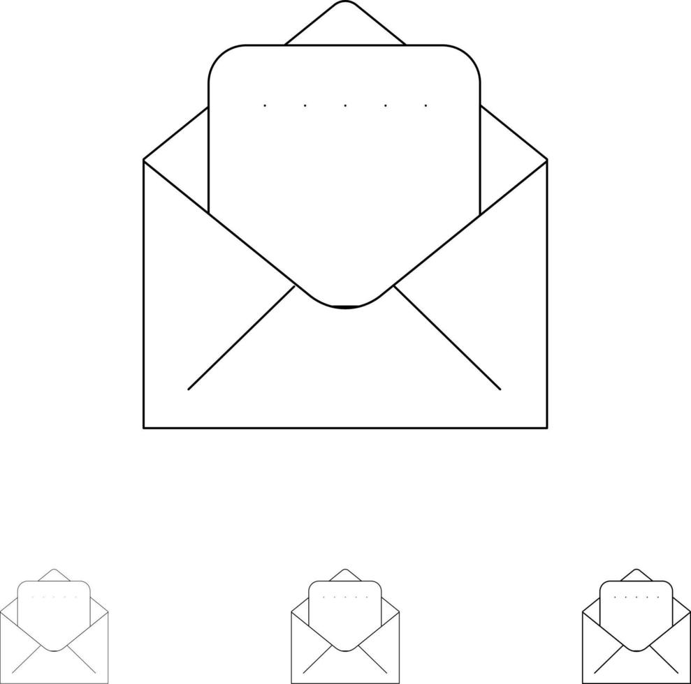 conjunto de ícones de linha preta fina e negrito do correio do documento vetor