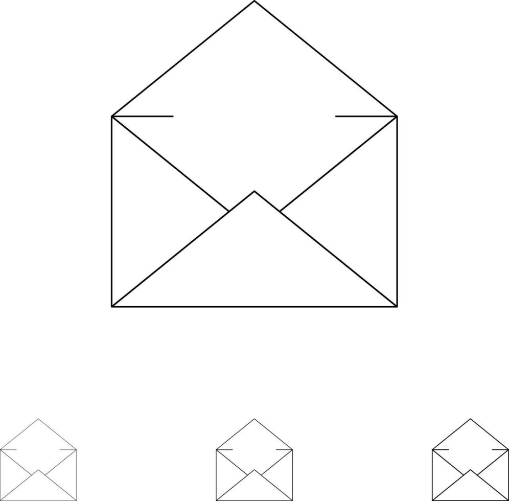 mensagem de e-mail aberto conjunto de ícones de linha preta em negrito e fino vetor