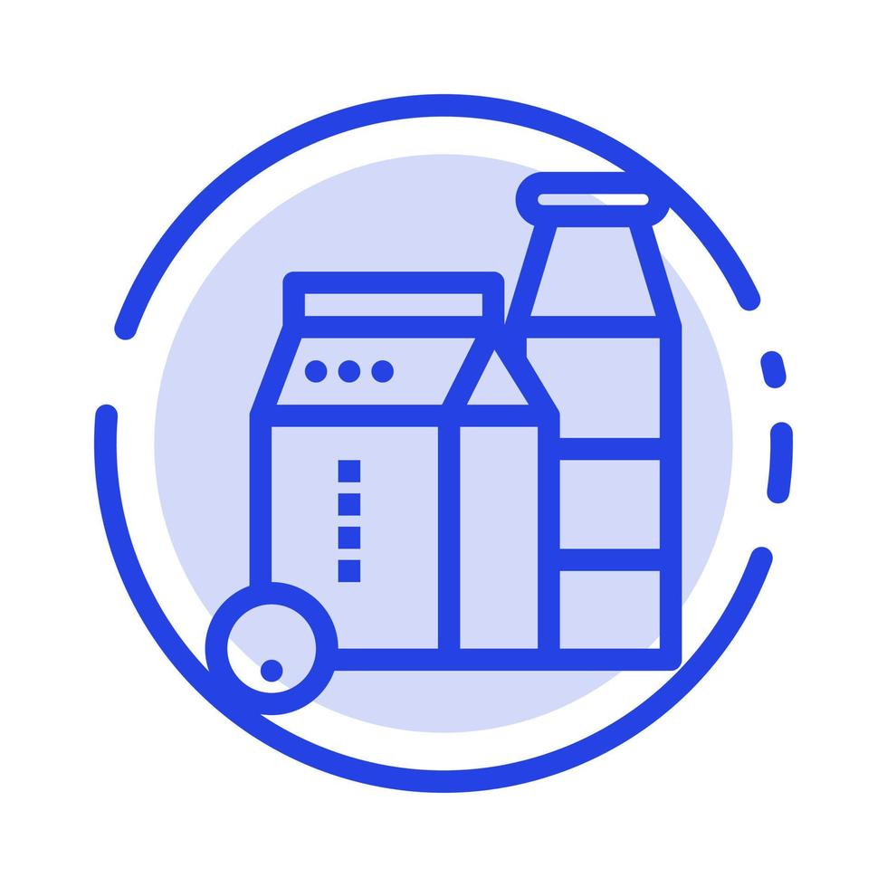 garrafa de caixa de leite compras ícone de linha pontilhada azul vetor