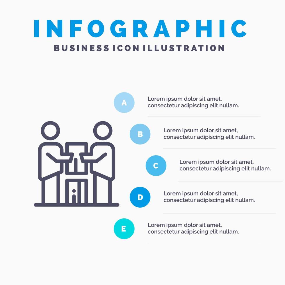 ícone de linha de equipe de parceria de parceiros de cooperação comercial com fundo de infográficos de apresentação de 5 etapas vetor
