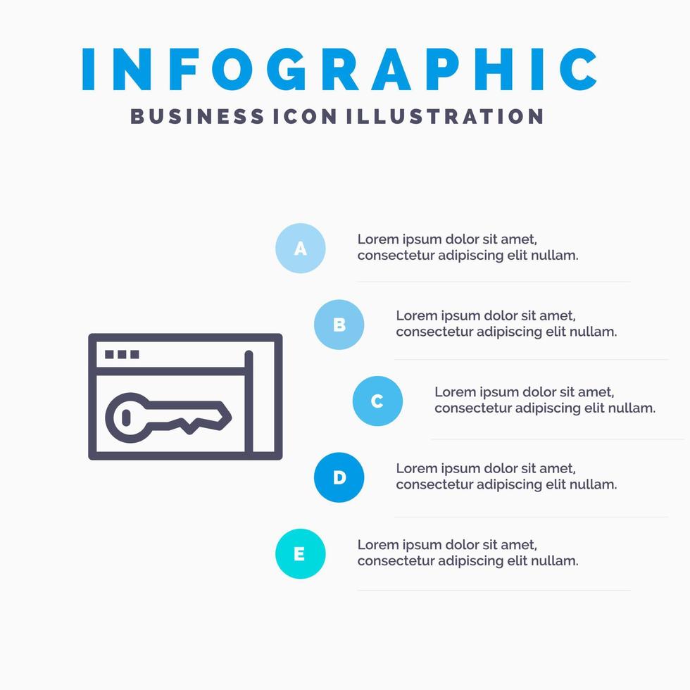 modelo de infográfico azul de quarto de chave de segurança do navegador modelo de ícone de linha vetorial de 5 etapas vetor