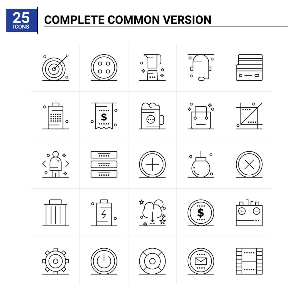 25 conjunto de ícones de versão comum completo de fundo vetorial vetor