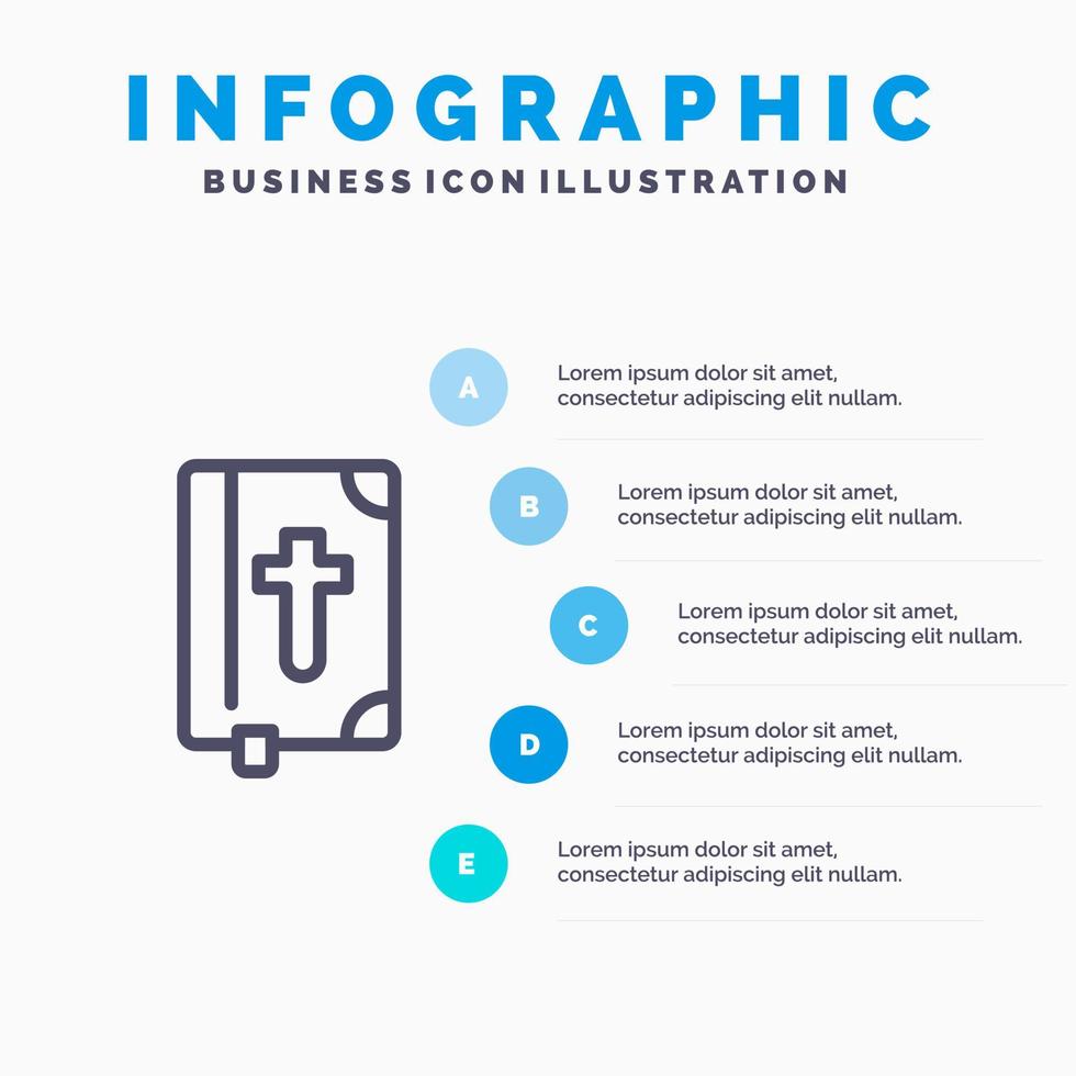 livro bíblia ícone de linha de férias de páscoa com fundo de infográficos de apresentação de 5 etapas vetor