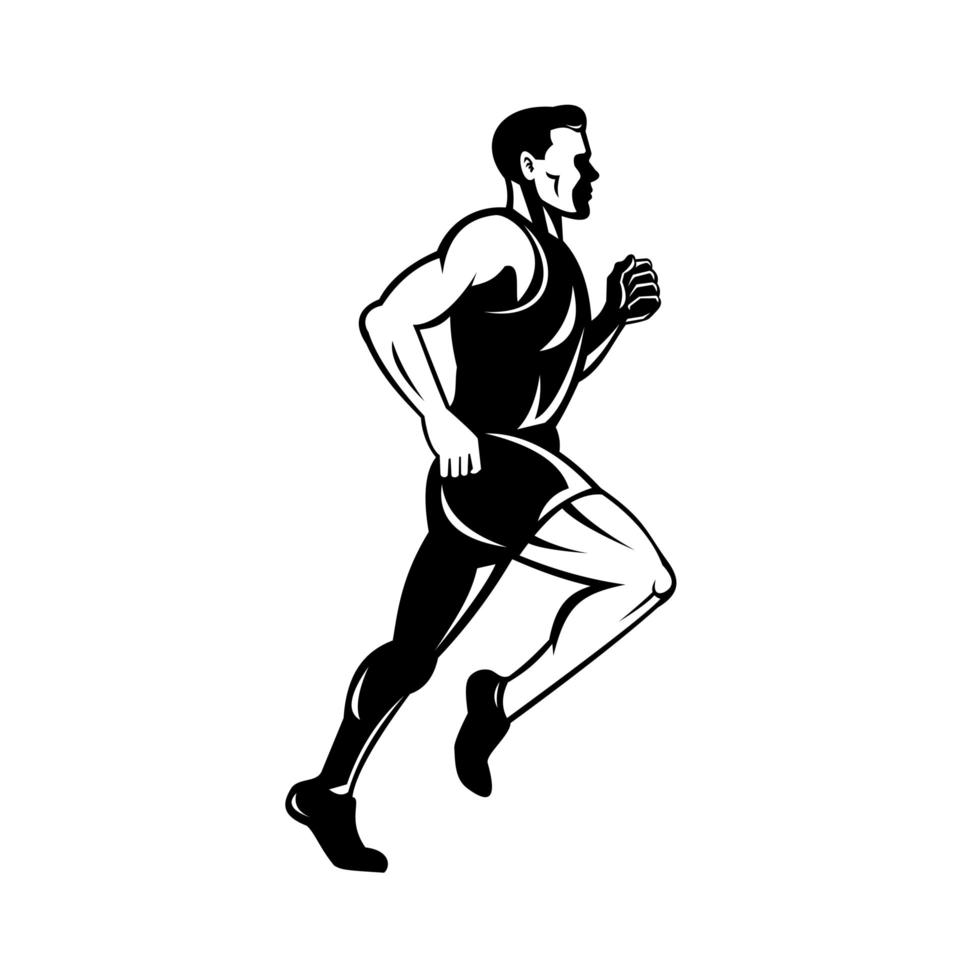 corredor de maratona correndo lado a preto e branco vetor