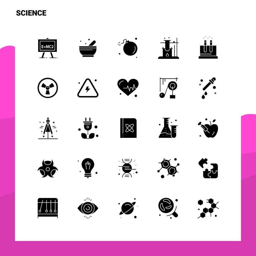 25 conjunto de ícones de ciência modelo de ilustração vetorial de ícone de glifo sólido para web e ideias móveis para empresa de negócios vetor