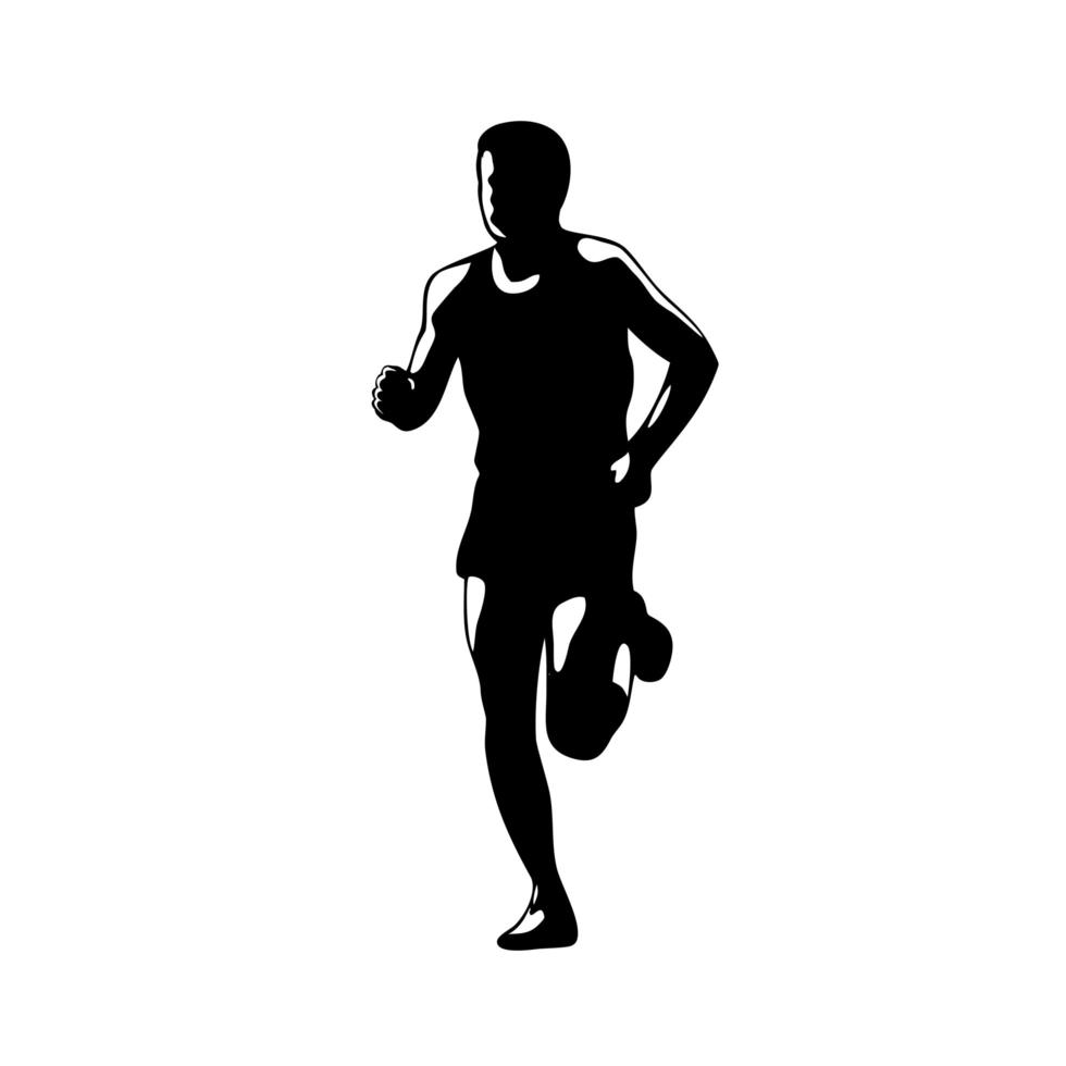 corredor de maratona correndo silhueta frontal retro blakc e branco vetor