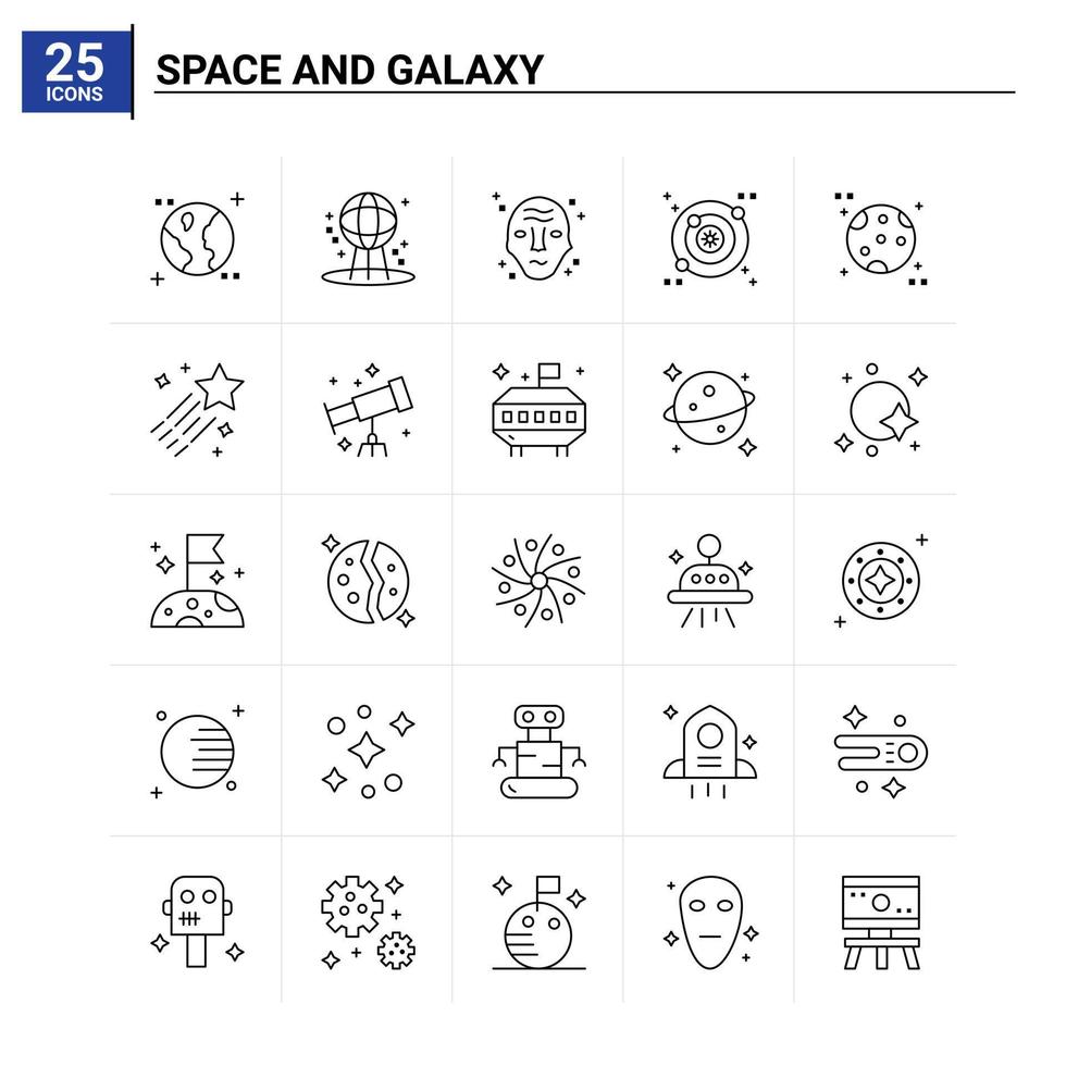 conjunto de ícones do espaço 25 e da galáxia fundo vetorial vetor