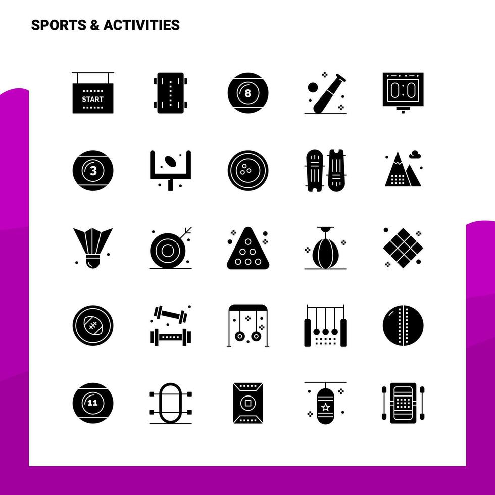 25 conjunto de ícones de atividades esportivas modelo de ilustração vetorial de ícone de glifo sólido para web e ideias móveis para empresa de negócios vetor