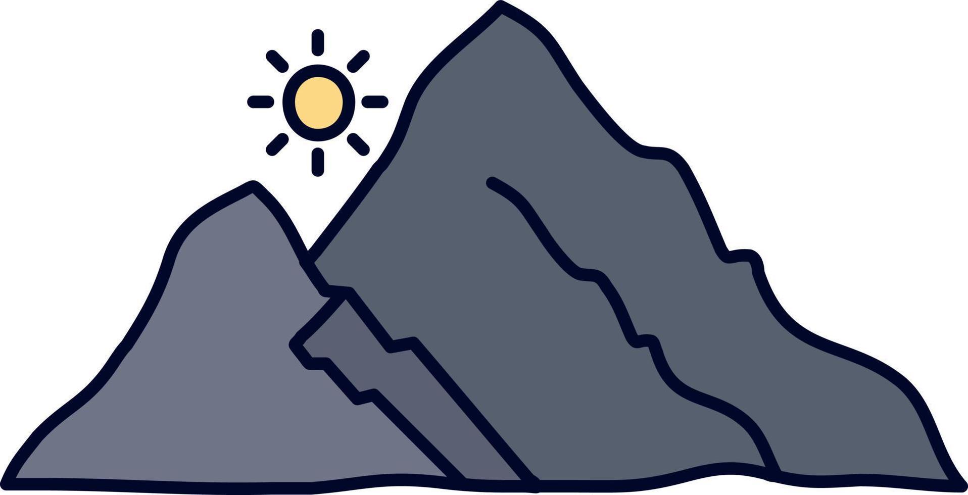 paisagem de montanha colina natureza sol cor plana vetor ícone