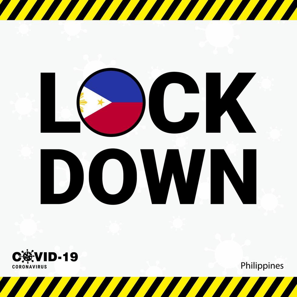 Filipinas de coronavírus bloqueiam tipografia com design de bloqueio de pandemia de coronavírus de bandeira do país vetor