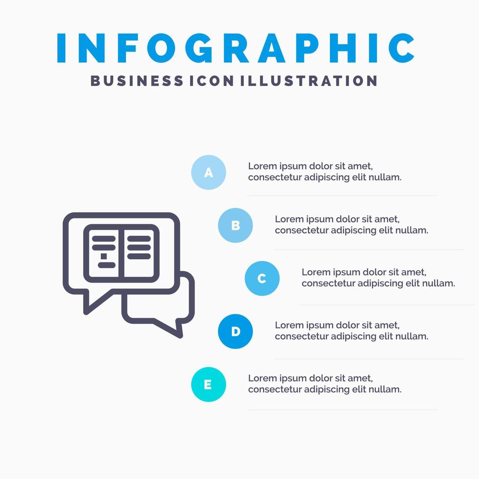 ícone de linha sms pop-up de mensagens de bate-papo com fundo de infográficos de apresentação de 5 etapas vetor