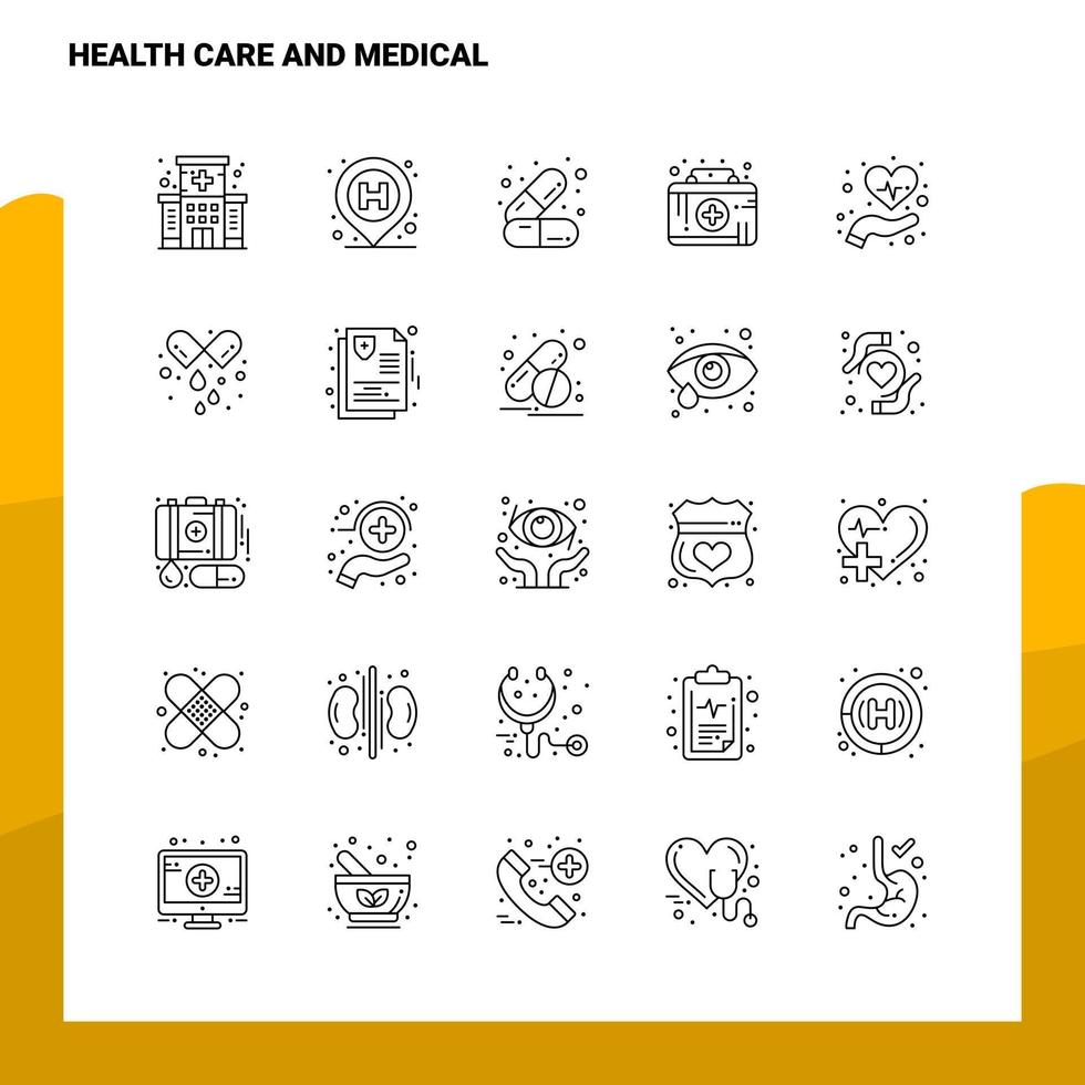 conjunto de cuidados de saúde e conjunto de ícones de linha médica 25 ícones design de estilo de minimalismo vetorial conjunto de ícones pretos pacote de pictograma linear vetor