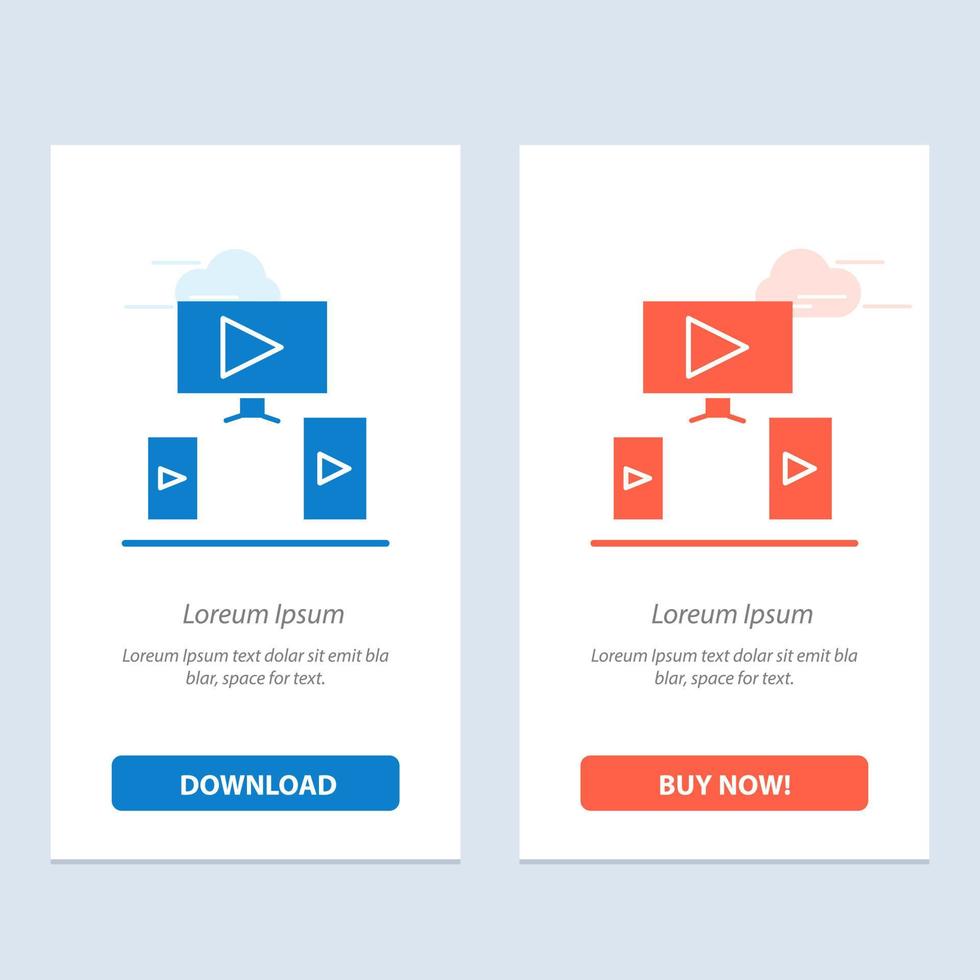 design de vídeo de computador azul e vermelho baixe e compre agora modelo de cartão de widget da web vetor