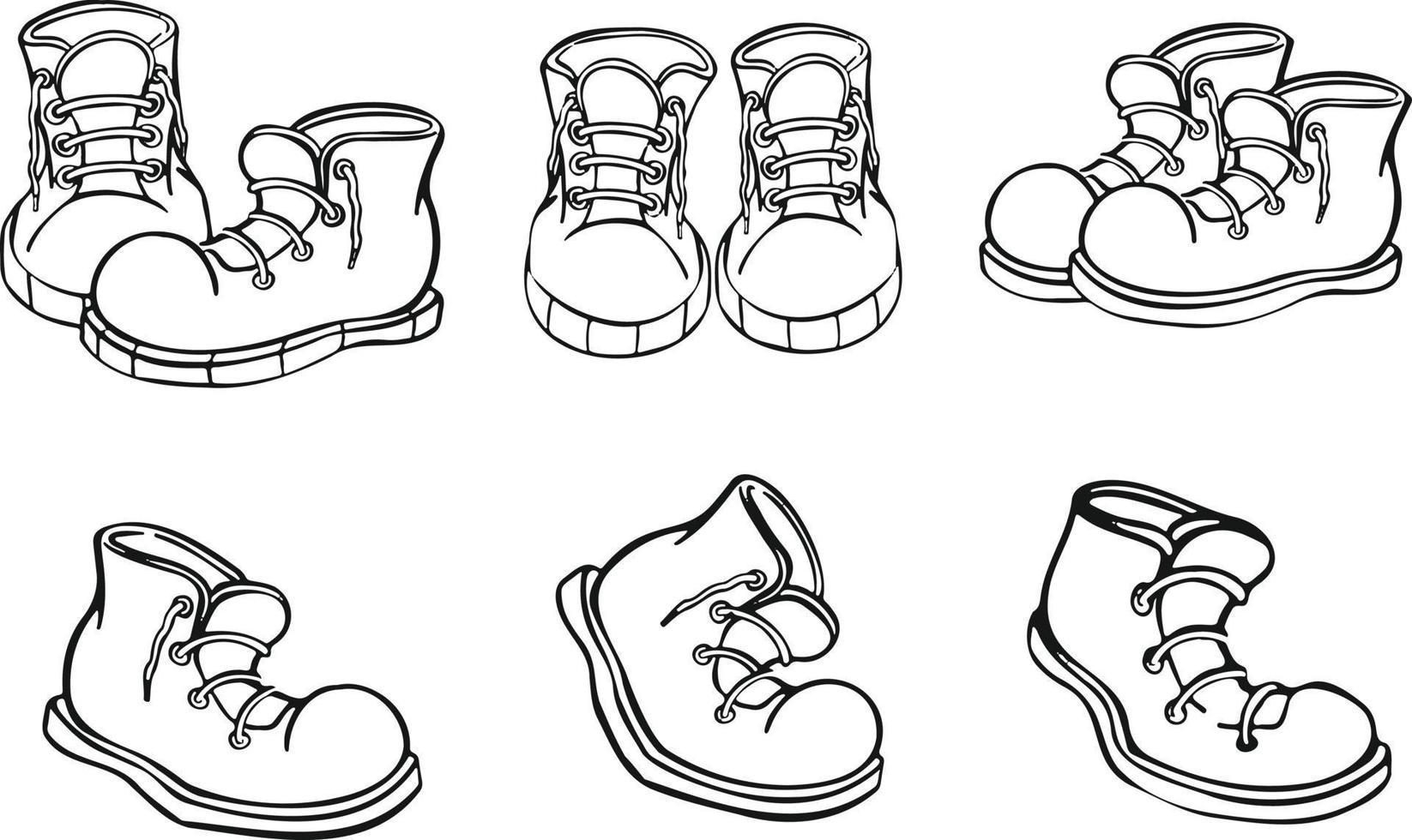 definir sapatos. projeto plano. botas de cano médio e cano curto, tênis, mocassins, ilustrações de mocassins vetor