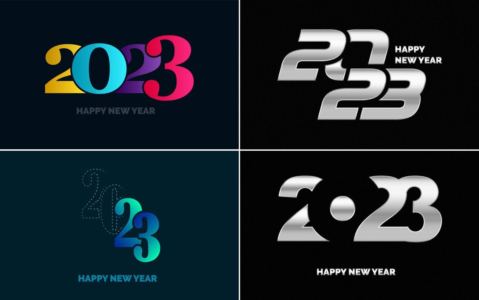 conjunto de design de logotipo 2023 feliz ano novo. modelo de design de número 2023. decoração de natal 2023 símbolos de feliz ano novo. design moderno de natal para banner. rede social. capa e calendário vetor