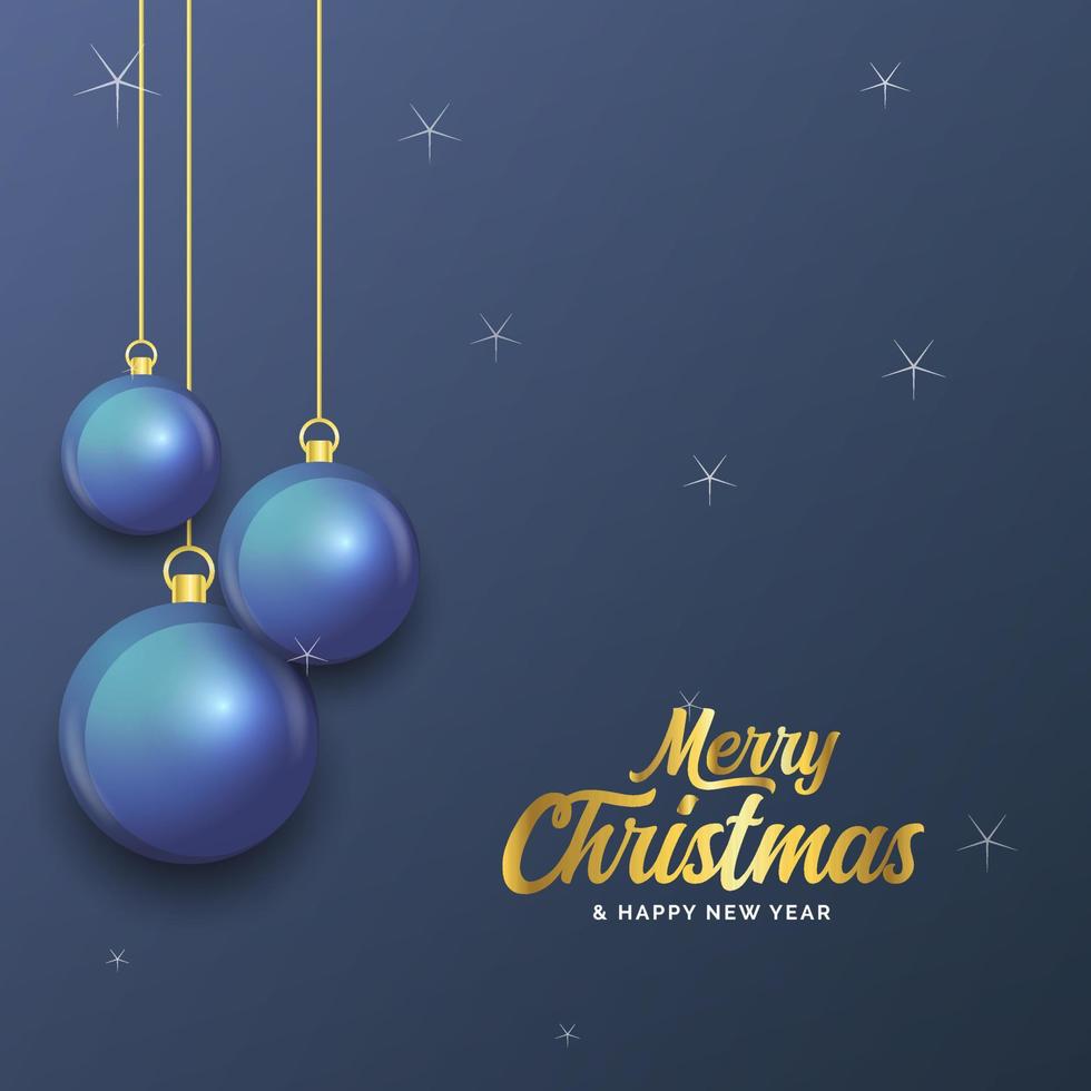 feliz natal banner azul escuro com bolas. cartão de Natal vetor