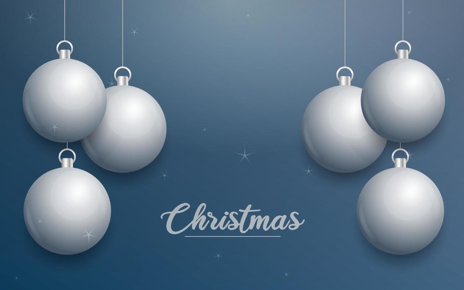 banner de natal de vetor com decorações. texto de feliz natal. enfeites de prata no fundo azul