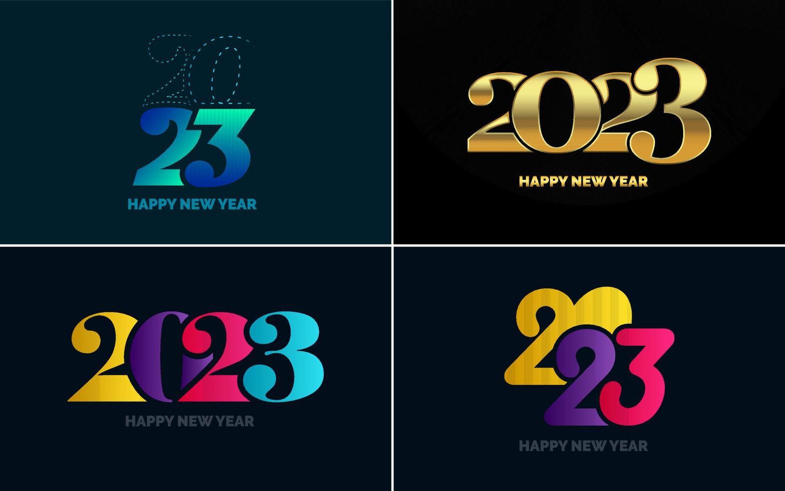 grande conjunto 2023 feliz ano novo design de texto logotipo preto. Modelo de design de 20 23 números. coleção de símbolos de 2023 feliz ano novo vetor