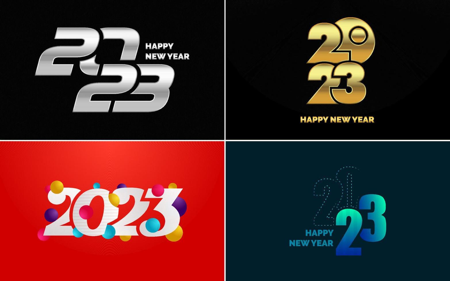 grande conjunto 2023 feliz ano novo design de texto logotipo preto. Modelo de design de 20 23 números. coleção de símbolos de 2023 feliz ano novo vetor