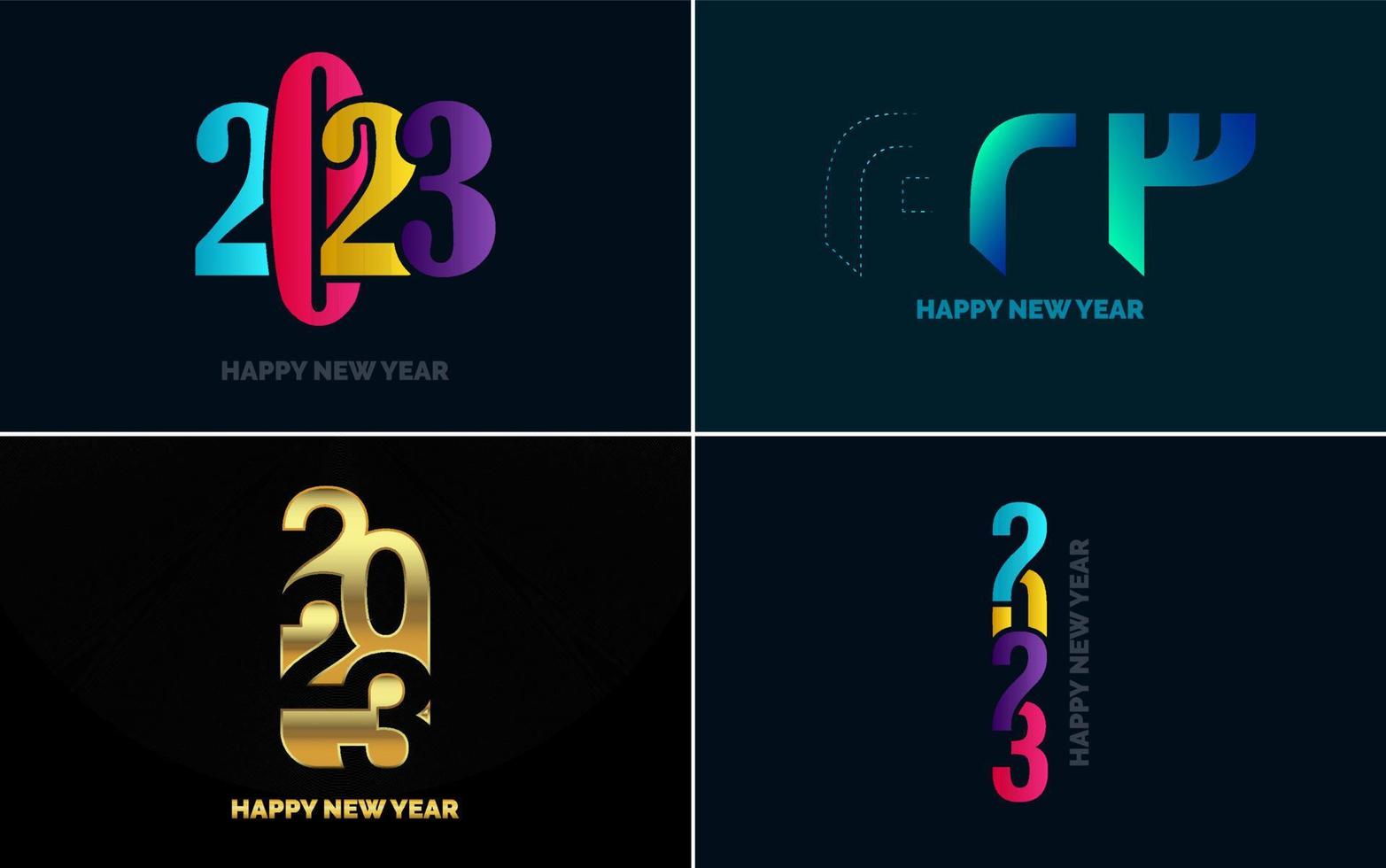 conjunto de design de logotipo 2023 feliz ano novo. modelo de design de número 2023. decoração de natal 2023 símbolos de feliz ano novo. design moderno de natal para banner. rede social. capa e calendário vetor