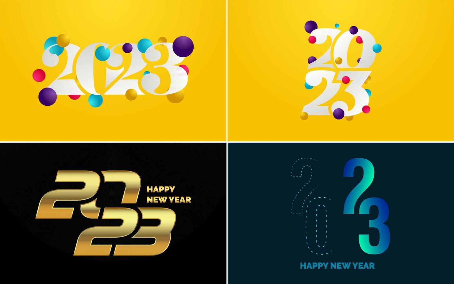 conjunto de design de logotipo 2023 feliz ano novo. modelo de design de número 2023. decoração de natal 2023 símbolos de feliz ano novo. design moderno de natal para banner. rede social. capa e calendário vetor