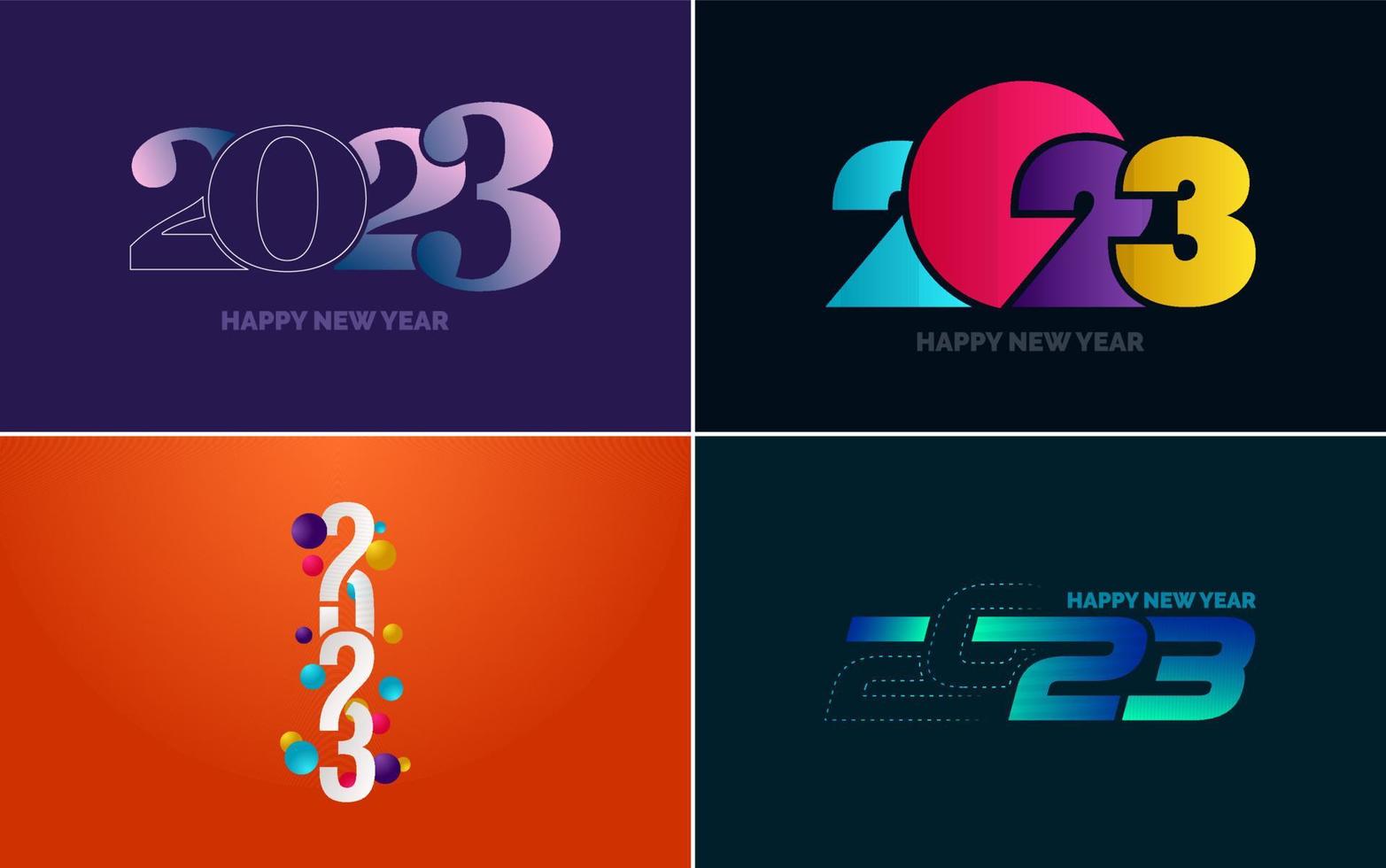 grande conjunto de design de texto de logotipo de feliz ano novo de 2023. modelo de design de número 2023. coleção de símbolos de feliz ano novo de 2023 vetor