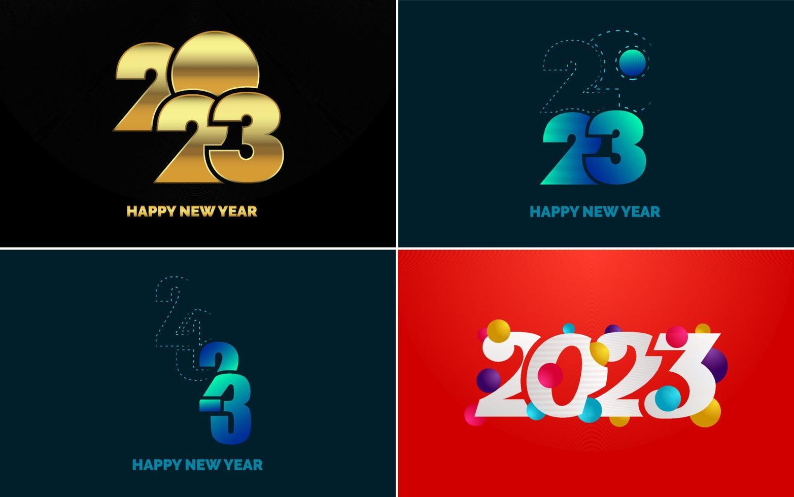 grande conjunto de design de texto de logotipo de feliz ano novo de 2023. modelo de design de número 2023. coleção de símbolos de feliz ano novo de 2023 vetor