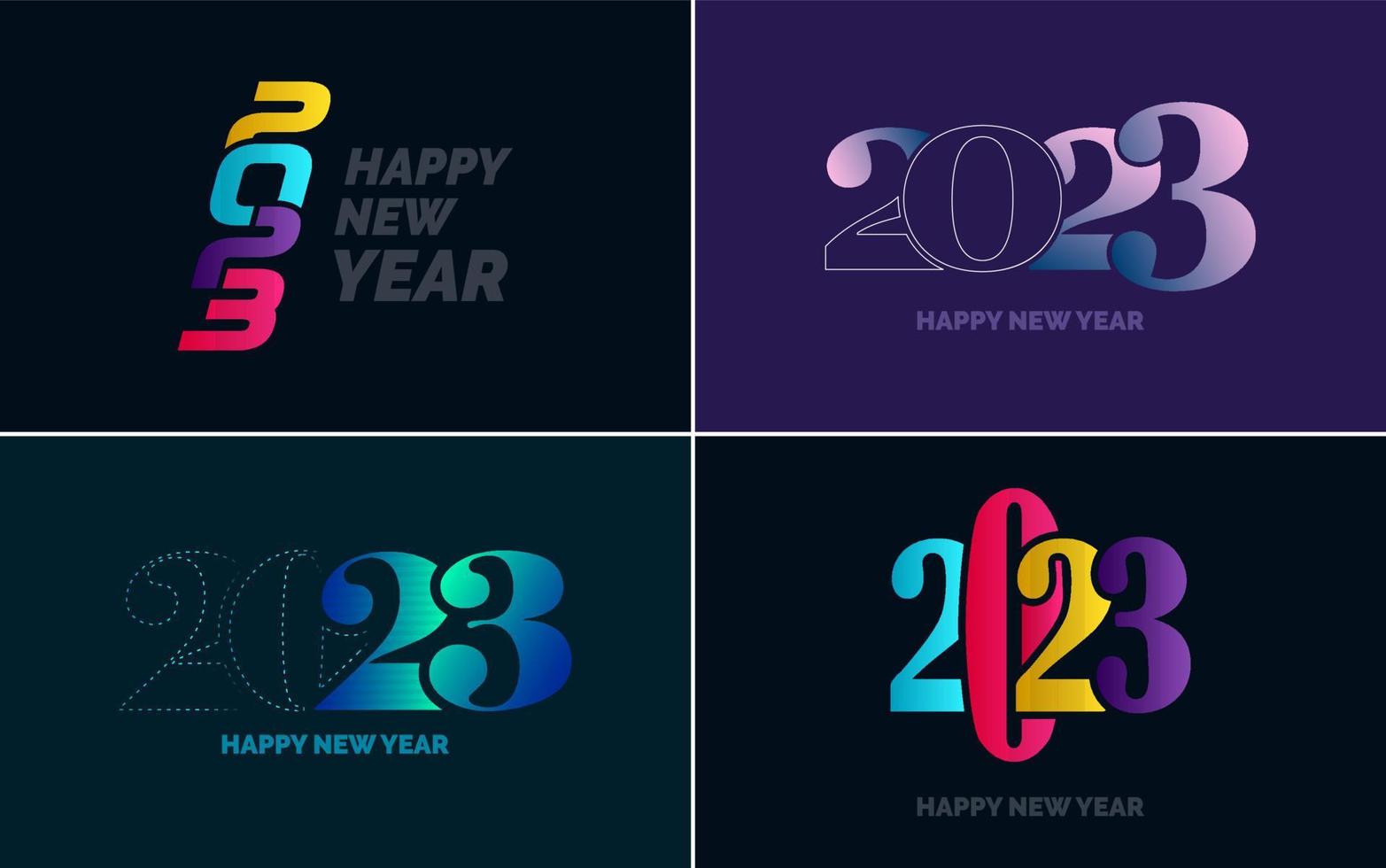 grande conjunto 2023 feliz ano novo design de texto logotipo preto. Modelo de design de 20 23 números. coleção de símbolos de 2023 feliz ano novo vetor