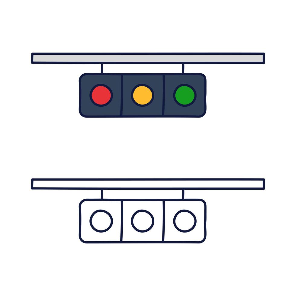 vetor de ícone de semáforo da coleção de escola de condução em estilo doodle. ilustração em vetor ícone contorno de semáforo de linha fina.