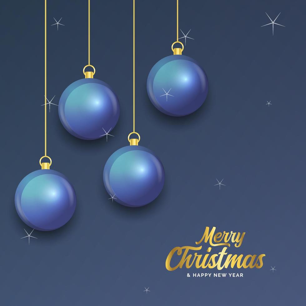 feliz natal banner azul escuro com bolas. cartão de Natal vetor