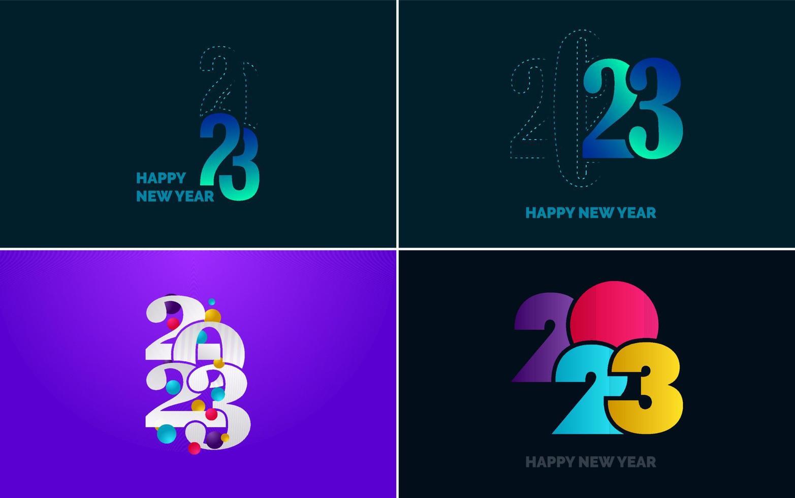 grande conjunto de design de texto de logotipo de feliz ano novo de 2023. modelo de design de número 2023. coleção de símbolos de feliz ano novo de 2023 vetor
