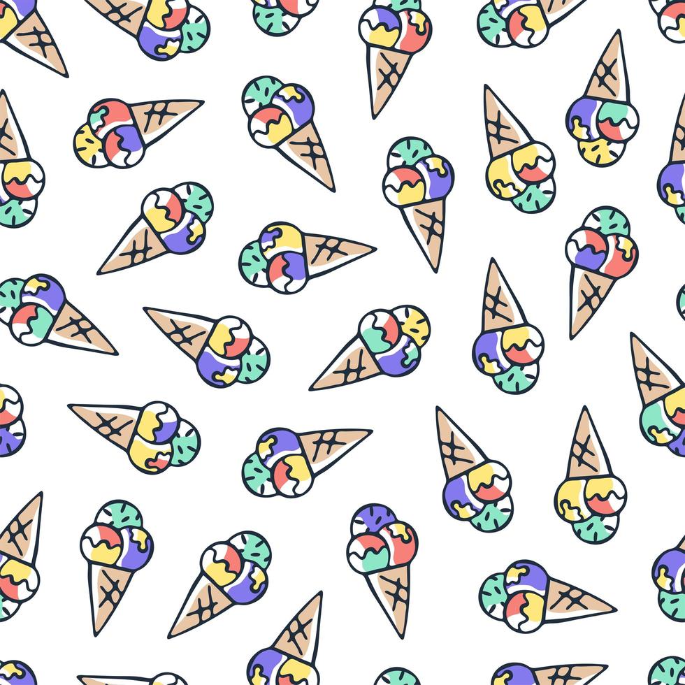 mão desenhar padrão sem emenda de sorvete de doodle. desenho de fundo de verão vetor