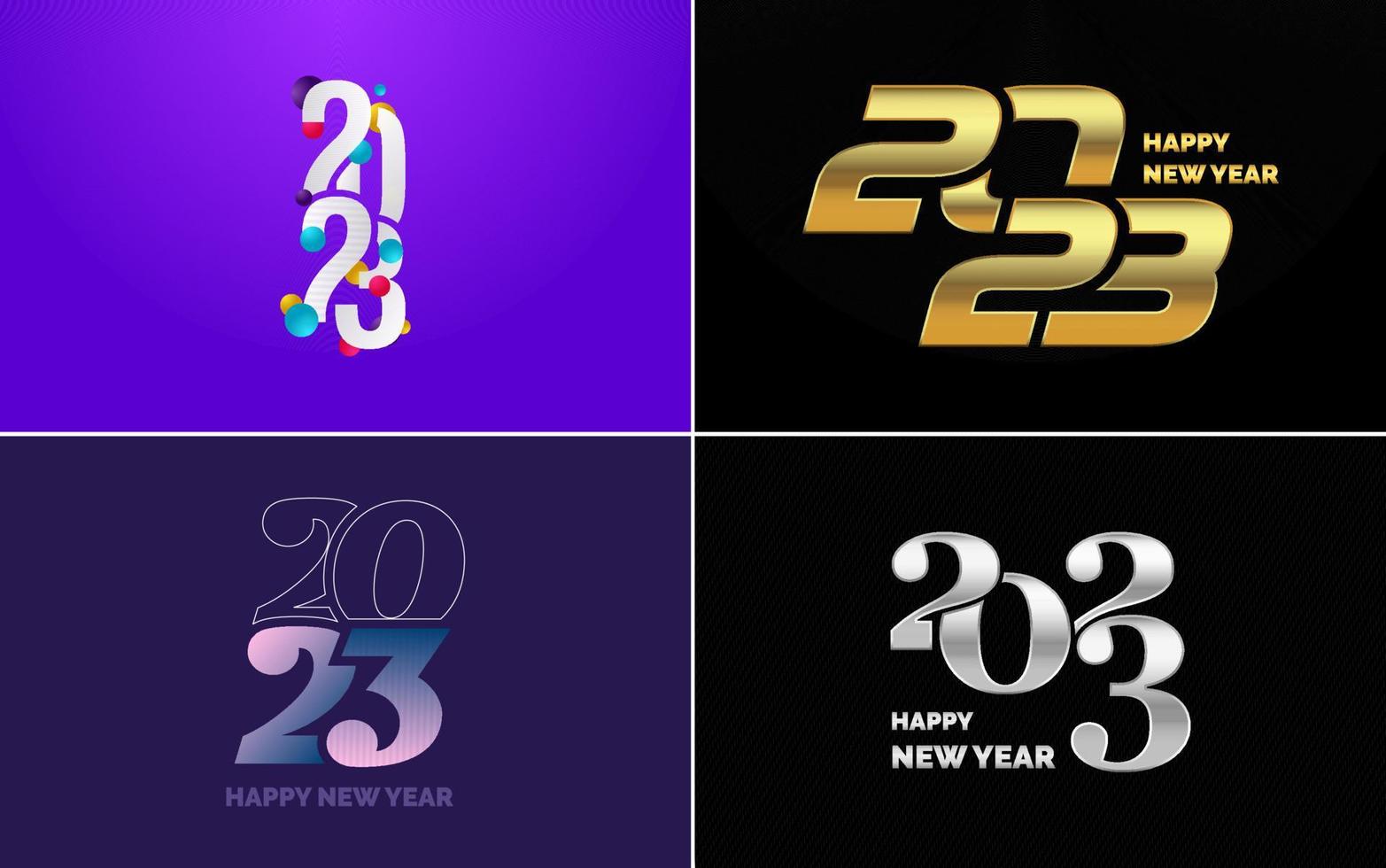 grande conjunto de design de texto de logotipo de feliz ano novo de 2023. modelo de design de número 2023. coleção de símbolos de feliz ano novo de 2023 vetor