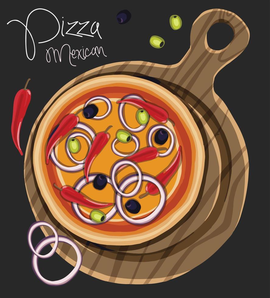 pizza desenhada à mão na tábua. vetor