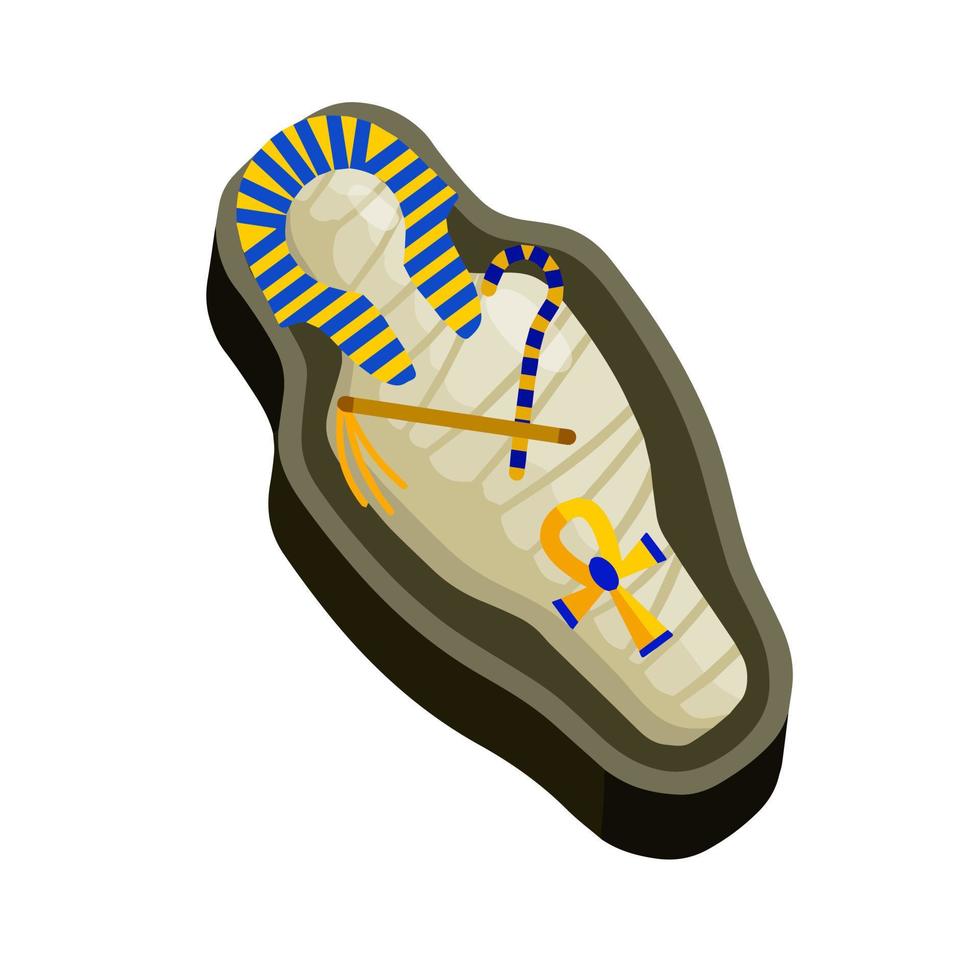 múmia em um caixão. sarcófago com corpo. antigo governante faraó do Egito. arqueologia e o cadáver. monstro do dia das bruxas. ilustração plana de desenho animado vetor